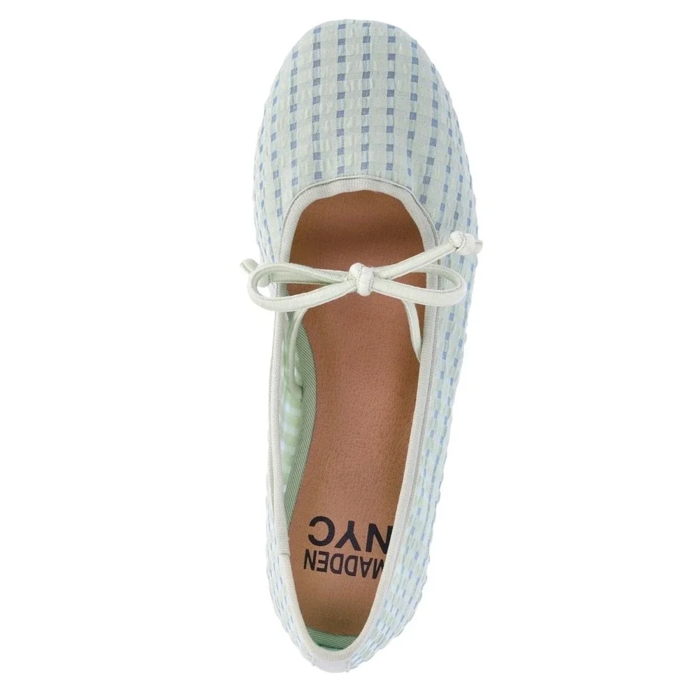 Madden NYC Girls Gingham Mesh Ballet Flats Green Slip On Shoes Size 3 NEW
